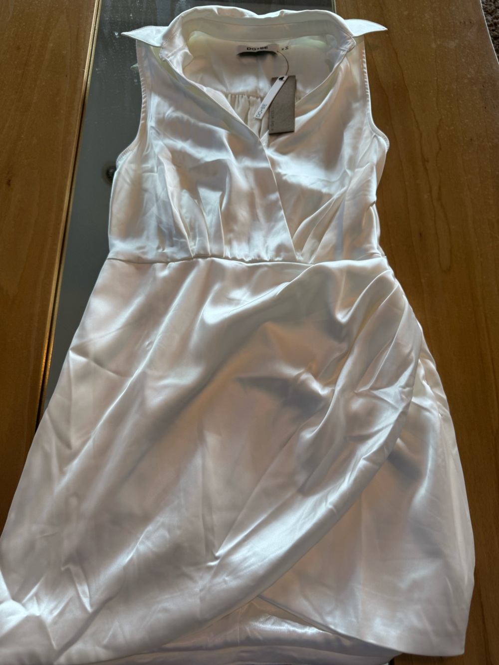 DO+BE White Satin Sleeveless Wrap Dress